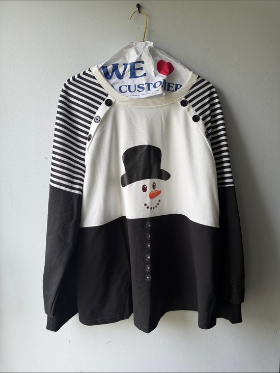Sweaters - Black & White Snowman Button Pullover